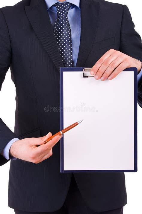 Businessman Showing Clipboard Stock Photo Image Of Explain Business