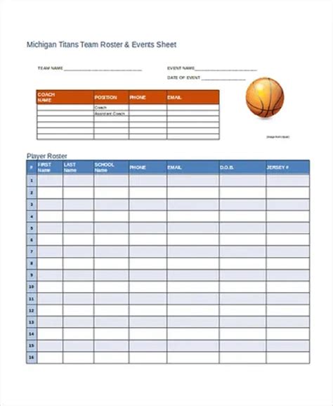 Team Roster and Schedule Template Examples