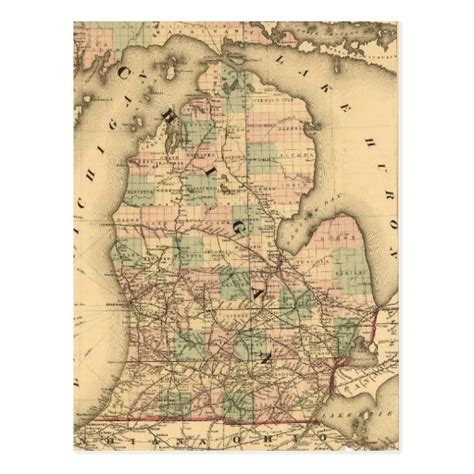 Vintage Map Of The Michigan Railroads 1876 Postcard Zazzle