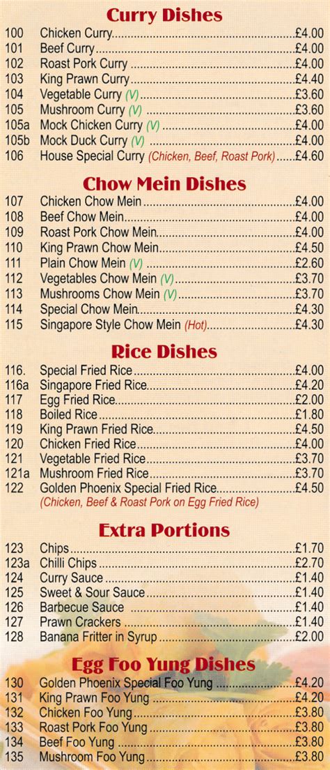 This dish a blend of two worlds. Menu for Golden Phoenix Cantonese takeaway in Sherwood ...