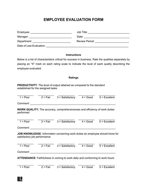 Free Employee Evaluation Template Word Of Performance