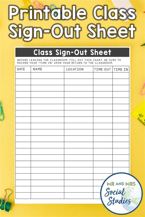 Class Sign Out Sheet Classroom Sign Out Sheet Sign Out Sheet