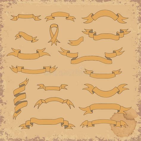 Set Of The Hand Drawn Ribbons On Grunge Background Stock Vector