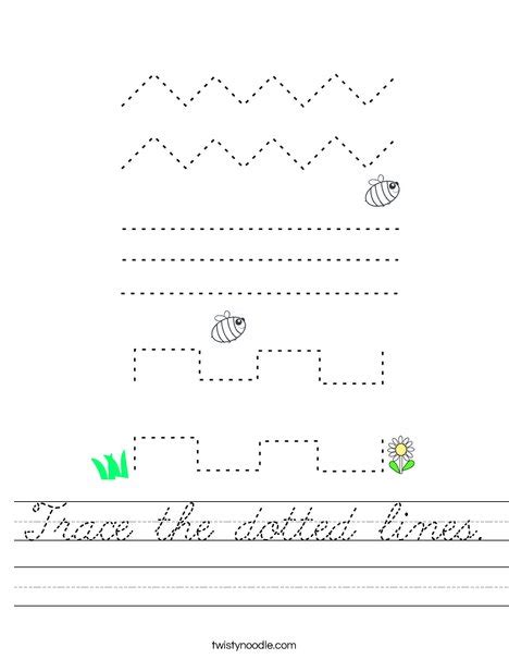 Trace The Dotted Lines Worksheet Cursive Twisty Noodle