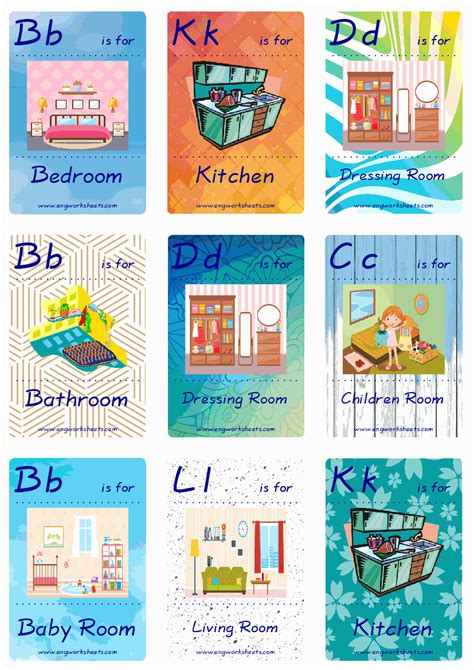 Rooms In The House Esl Printable English Flash Cards Worksheets