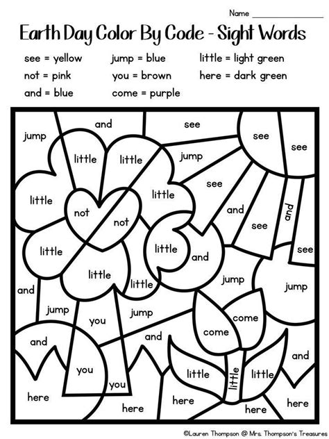 Free color by sight words for Earth Day | Sight words kindergarten