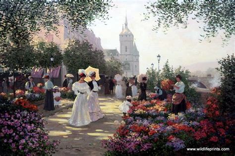 Artist Christa Kieffer Victorian Print Flower Market Along The Seine