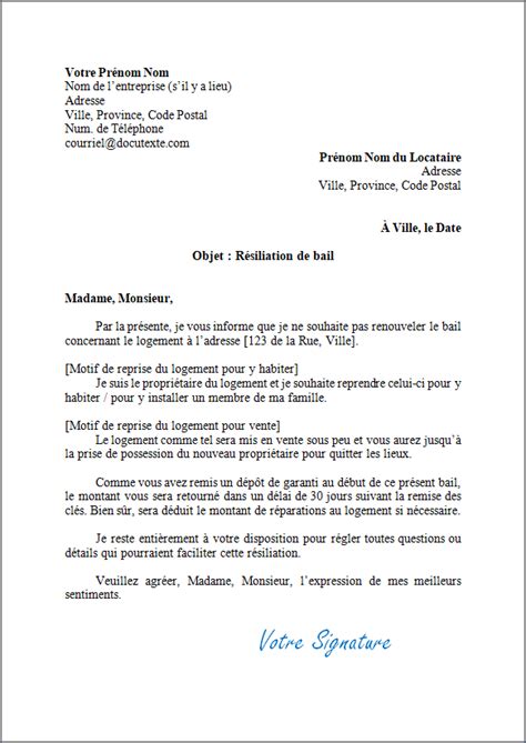 Modele Lettre De Resiliation Bail Locatif La Resiliation Du Bail Par