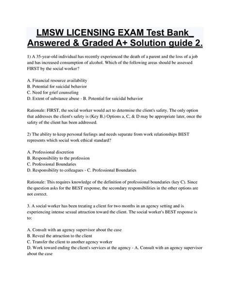 Lmsw Licensing Exam Test Bank Answered And Graded A Solution Guide