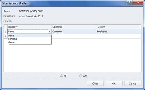 Filtering Sql Server Objects In Database Explorer