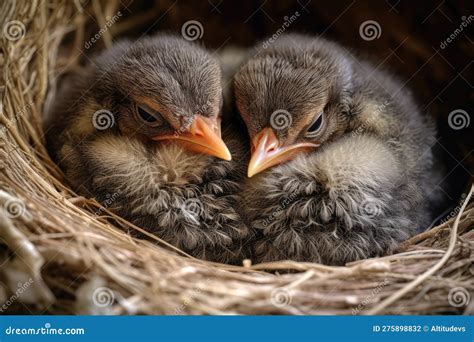 Three Baby Birds With Their Heads Tucked Under Their Wings Sleeping