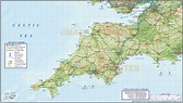 South West England County Road & Rail Map with Regular relief @1m scale ...