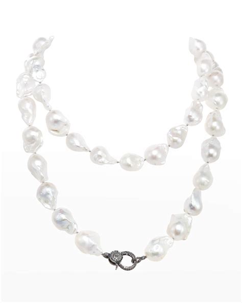 Margo Morrison White Fifth Avenue Baroque Pearl Necklace With Diamond