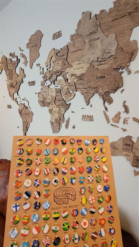Flags Push Pins For Wood World Map By Enjoy The Wood Etsy Wood