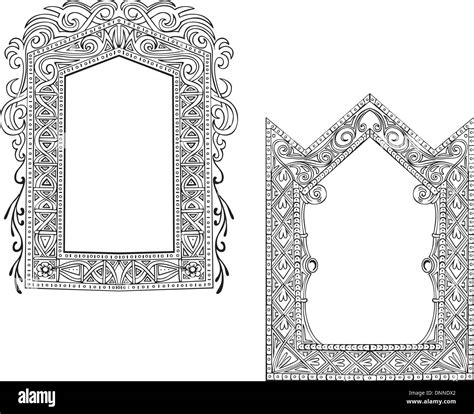 Two Art Nouveau Frames Set Of Black And White Vector Illustrations