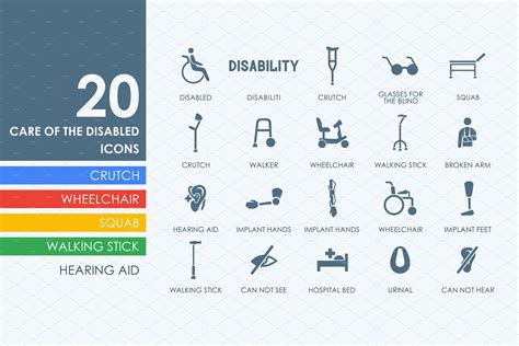 20 People With Disabilities Icons Pre Designed Illustrator Graphics