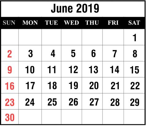 Free June 2019 Blank Printable Calendar Template In Pdf Excel Word