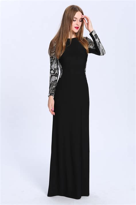 Floor Length Black Long Sleeve Formal Dress Evening Gown