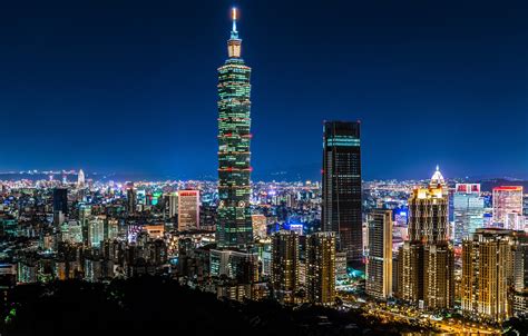 The taipei 101 tower is the coolest attraction in taipei city. Обои China, здания, панорама, Китай, Тайвань, ночной город ...