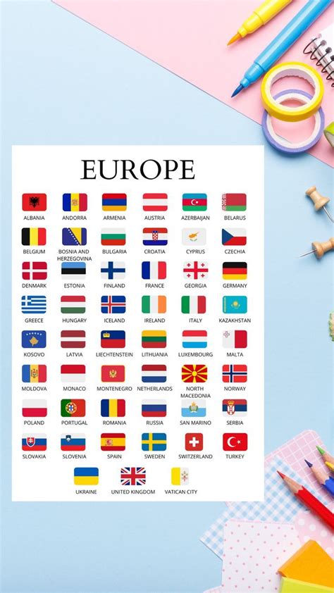 European Countries Countries Of Europe Flags And Names Etsy Country Flags And Names