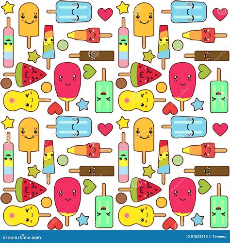 Kawaii Ice Cream Cone Seamless Pattern Background Pastel Colors