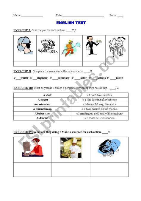 Jobs Test Esl Worksheet By Chaplin