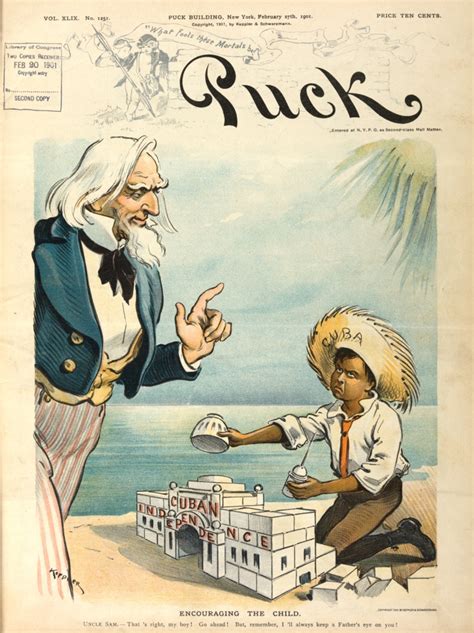 Cartoon Cuba 1901 Nencouraging The Child Uncle Sam Keeping A