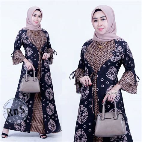 Jual Dress Batik Gamis Batik Kombinasi Kerah Model Jazz Tali Serut