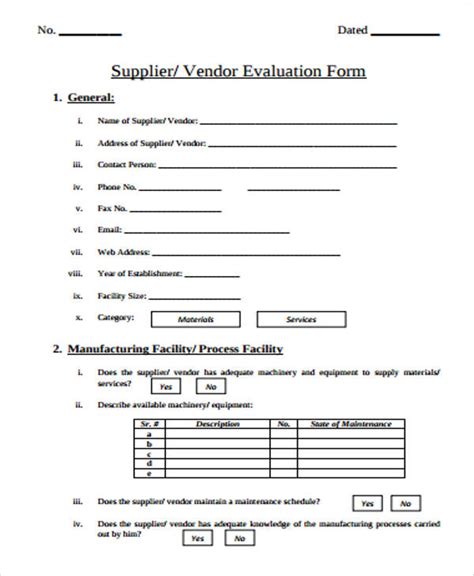 Free 6 Sample Supplier Evaluation Forms In Ms Word Pdf
