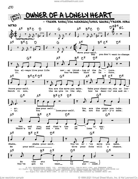 Owner Of A Lonely Heart Sheet Music Real Book With Lyrics Pdf