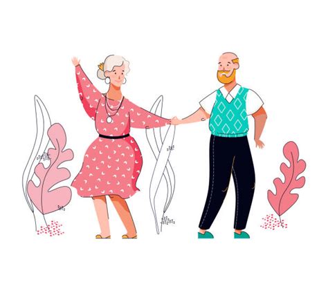 Two Couples Of Old Senior People Dancing Together Illustrations