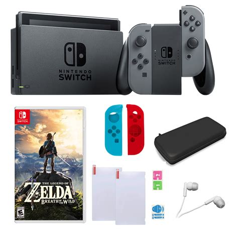 Nintendo Switch In Gray With Zelda Sleeves And Accessories Bundle