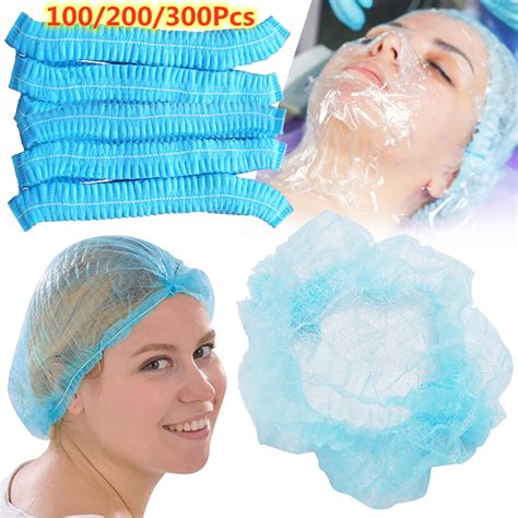 100pcspack Blue Pleated Bouffant Caps Disposable Hair Net Cap With