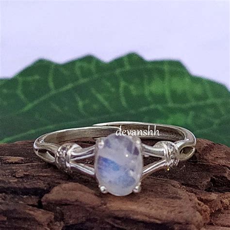 Rainbow Moonstone Ring Sterling Silver Rings For Women Boho Etsy
