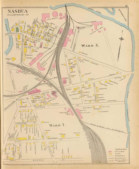 Nashua City Wards 3 7 New Hampshire 1892 Old Town Map Reprint