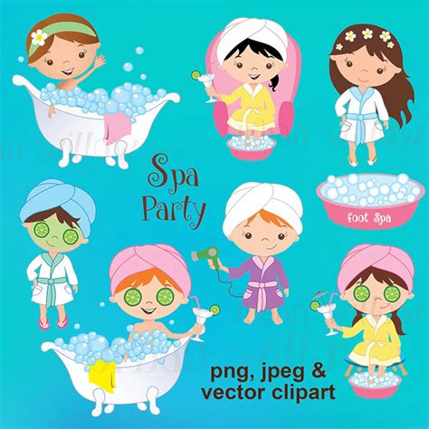 Girls Spa Party Cute Digital Clipart Commercial Use Ok Spa Etsy