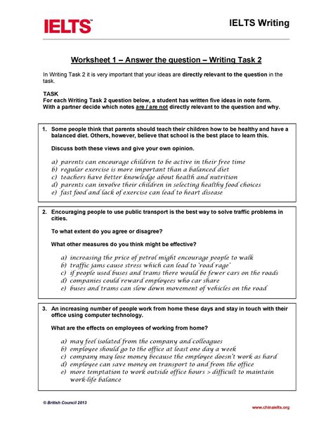 Worksheet 1 Ielts Writing Essay Writing Skills English Writing Skills