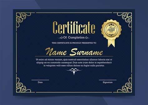 Luxury Blue And Gold Certificate Template 1233371 Vector Art At Vecteezy