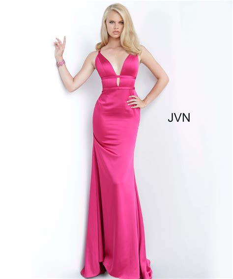 jvn02044 dress jvn magenta plunging neckline open back prom dress