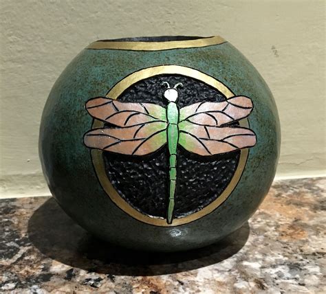 Dragonfly Bowl By Susan K Burton Painted Gourds Gourds Crafts