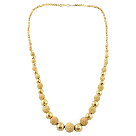 14 Karat Italian Yellow Gold Graduated Textured Bead Necklace At 1stdibs