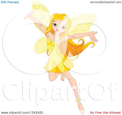 Clipart Of A Beautiful Yellow Fairy Holding Her Arms Up Royalty Free