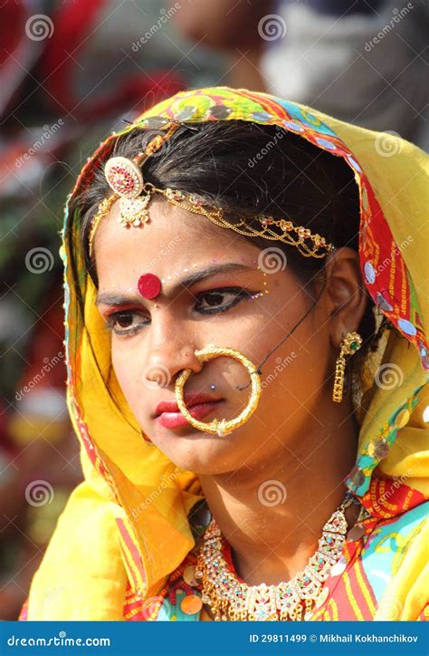 Portrait Of Indian Girl Pushkar Camel Fair Editorial Stock Image