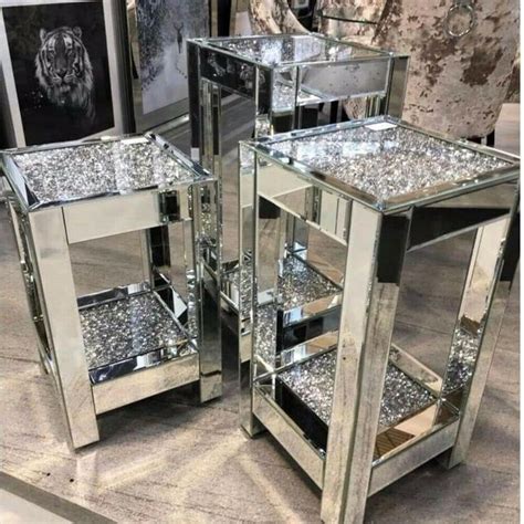 L 27.8 x w 27.8 x h 18.5 description: 3 SIZES SQUARE Mirrored Crushed Diamond Side Tables ...