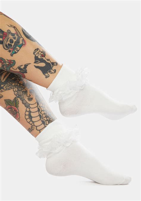 Double Ruffle Fold Over Ankle Socks White Dolls Kill