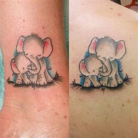 Baby And Mama Elephant Matching Tattoos Mother Son Tattoos Mother