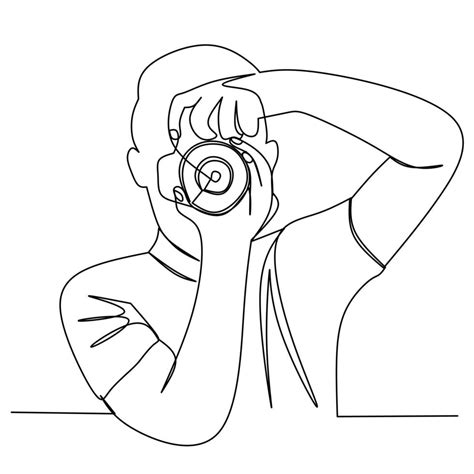 Continuous Line Drawing Photographer Taking Photos Man Holding Camera