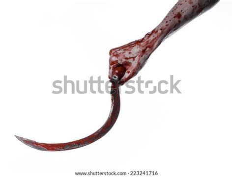 Bloody Hand Holding Sickle Halloween Theme Stock Photo 223241716