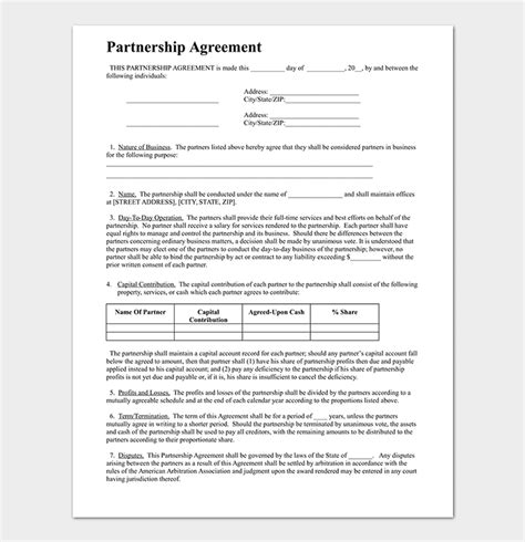 Partnership Agreement Template Agreements For Word Doc Within Contract For Business