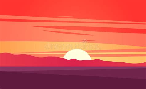 Sunset On Beautiful Tropical Seascape Vector Illustration Stock Vector